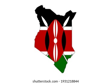 Vector map of Kenya filled with the flag of the country, isolated on white background. Vector illustration suitable for digital editing and prints of all sizes.