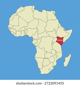 Mapa de Vector de Kenia, ilustración de silueta de mapa de Vector aislado en el mapa de África. Estado del continente africano