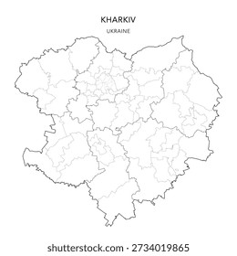 Vector Map of Kharkiv Oblast De Jure with Administrative Subdivisions of Raions (Districts), and Hromadas (Communities), and Urban Raions (City Districts) of Kharkiv - Ukraine 2026