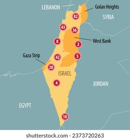 Vector map of Kibbutz number and location in Israel and West Bank