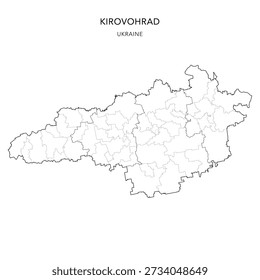 Vector Map of Kirovohrad Oblast with Administrative Subdivisions of Raions (Districts), Hromadas (Communities) and Urban Raions (City Districts) of Kropyvnytskyi - Ukraine 2026
