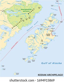 vector map of the Kodiak Archipelago belonging to the US state of Alaska
