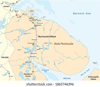 Vector Map Of The Kola Peninsula In Northwest Russia