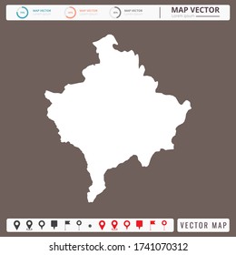 Vector map of Kosovo Brown background and pins icon.