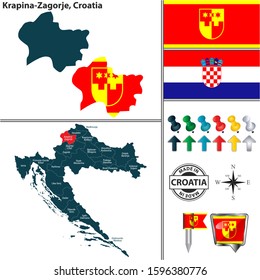 Vector map of Krapina Zagorje and location on Croatian map