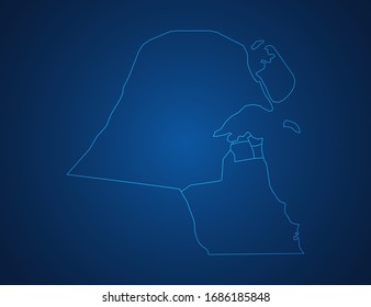 Vector map of Kuwait abstract blue line scales on dark background.