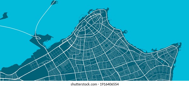 Vector map of Kuwait, El Kuwait, State of El Kuwait. Street map poster illustration. Kuwait map art.