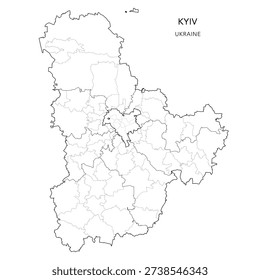 Vector Map of Kyiv City and Kyiv Oblast with Administrative Subdivisions of Raions (Districts), Hromadas (Communities) and Urban Raions (City Districts) of Kyiv - Ukraine 2026