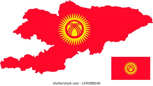 Vector map of Kyrgyzstan with flag. Isolated, white background