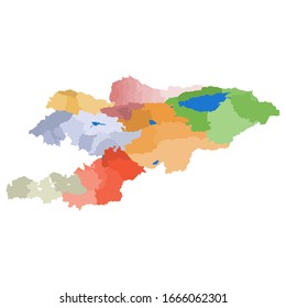 vector map of Kyrgyzstan with regions and districts. Kyrgyz Republic border, formerly known as Kirghizia. Landlocked country in Central Asia. English labeling.