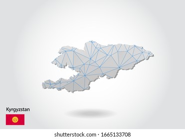 Vector map of Kyrgyzstan with trendy triangles design in polygonal style on dark background, map shape in modern 3d paper cut art style. layered papercraft cutout design.