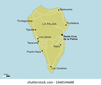 vector map of La Palma with important cities and roads Spain island geography cartography