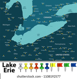 Vector Map Lake Erie Countries Big Stock Vector (Royalty Free) 1108192577