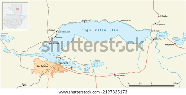 Vector Map Lake Peten Itza Guatemala Stock Vector (Royalty Free ...