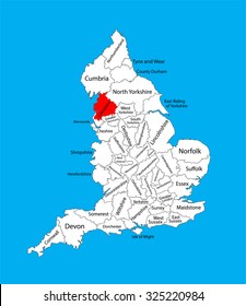 Vector map of Lancashire in North West England, United Kingdom with regions. England vector map. 