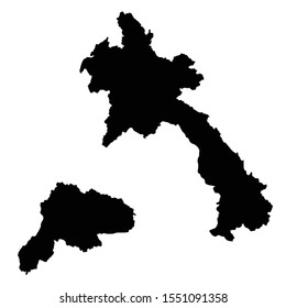 Vector map Laos and EVientiane. Country and capital. Isolated vector Illustration. Black on White background. EPS 10 Illustration.