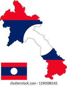 Vector map of Laos with flag. Isolated, white background