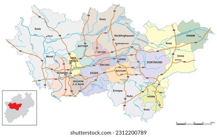 vector map of the largest German metropolitan region, the Ruhr area