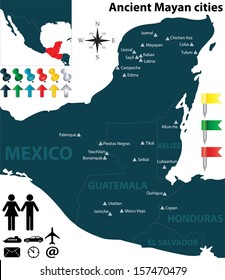 Vector map of the largest Mayan cities