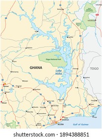 Vektorkarte des größten Stausees der Welt, Lake Volta, Ghana