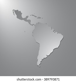 Vector Map Latin America. Gray Background With Gradient. Isolated Vector Illustration. Gray On Gradient Background. With Shadow. EPS Illustration.