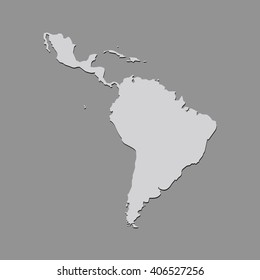 Vector Map Latin America. Gray Isolated Vector Illustration. On Grey Background. With Shadow. EPS 10 Illustration.