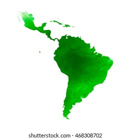 Vector map Latin America. Isolated vector Illustration. Watercolor green effect. EPS 10 Illustration.