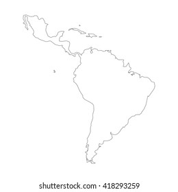 Vector map Latin America. Outline map. Isolated vector Illustration. Black on White background. EPS 8 Illustration.