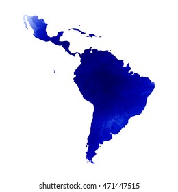 Mapa vectorial de América Latina. Efecto azul color agua. Ilustración 10 EPS.