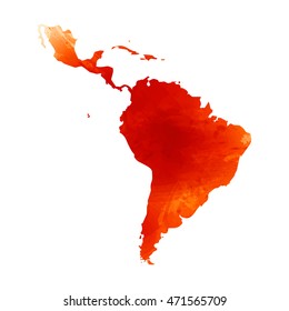 Mapa vectorial de América Latina. Efecto naranja color agua. Ilustración 10 EPS.