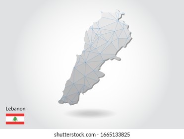 Vector map of Lebanon with trendy triangles design in polygonal style on dark background, map shape in modern 3d paper cut art style. layered papercraft cutout design.