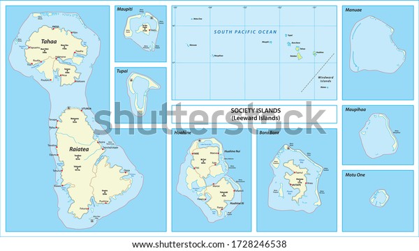 Vector map of the Leeward Islands belonging to\
the French Society\
Islands