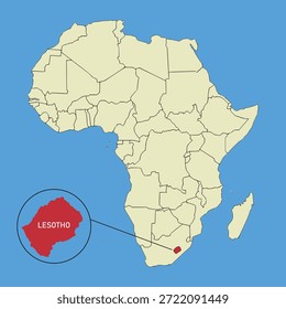 Mapa de Vector de Lesoto, ilustración de silueta de mapa de Vector aislado en el mapa de África. Estado del continente africano