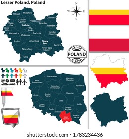 Vector map of Lesser Poland province and location on Polish map