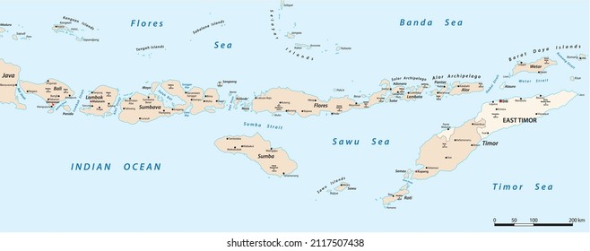 Vektorkarte der weniger entwickelten Sunda-Inseln, Indonesien, Osttimor 