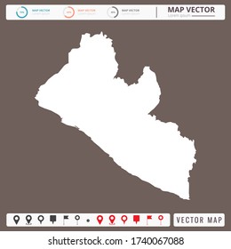 Mapa vectorial del fondo de Liberia Brown e icono de pines.