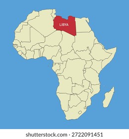 Mapa de Vector de Libia, ilustración de silueta de mapa de Vector aislado en el mapa de África. Estado del continente africano