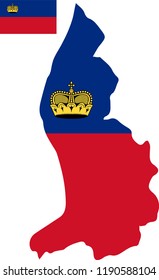 Vector map of Liechtenstein with flag. Isolated, white background