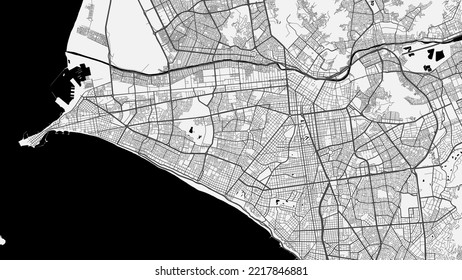 Vector map of Lima city. Urban grayscale poster. Road map image with metropolitan city area view.