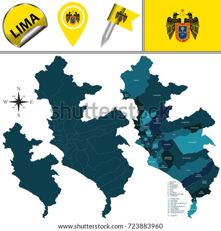 Vector map of Lima with named districts and travel icons.