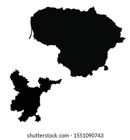 Vector map Lithuania and Vilnius. Country and capital. Isolated vector Illustration. Black on White background. EPS 10 Illustration.