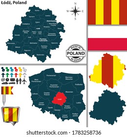Stadtplan der Provinz Lodz und Lage auf Polnischer Karte