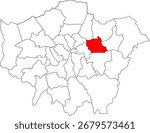 A vector map of London highlighting the borough of Newham. It is ideal for geographical studies, regional reports, and data visualization projects.

