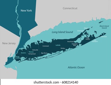 Vector Map Of Long Island - A Region Within The US State Of New York