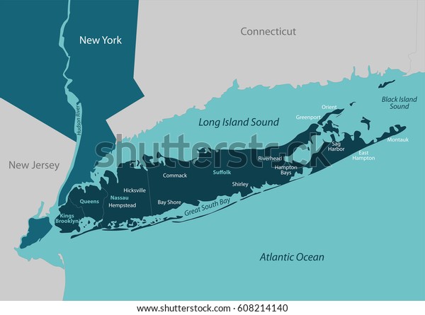 Vector map of Long Island - a region within the US state of New York