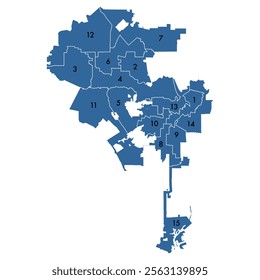 Vector map of the Los Angeles districts