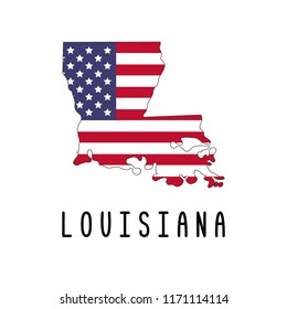 Vector map of Louisiana painted in the colors American flag. Silhouette or borders of USA state. Isolated vector illustration