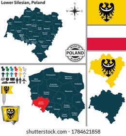 Vector map of Lower Silesian province and location on Polish map