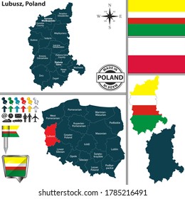Mapa vectorial de la provincia de Lubusz y ubicación en el mapa polaco