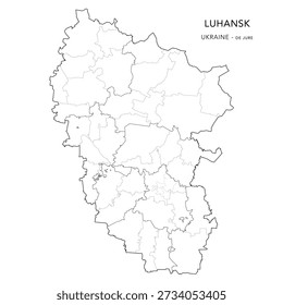 Vector Map of Luhansk Oblast De Jure with Administrative Subdivisions of Raions (Districts), Hromadas (Communities), and Urban Raions (City Districts) of Luhansk - Ukraine 2026